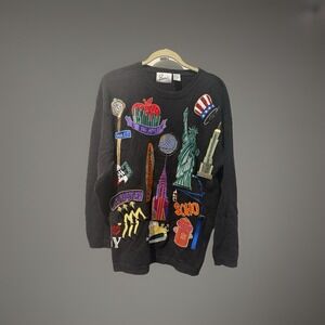 Vintage Sandifo Women's NYC Sweater New York‎ City Embroidered O/S Art Beaded